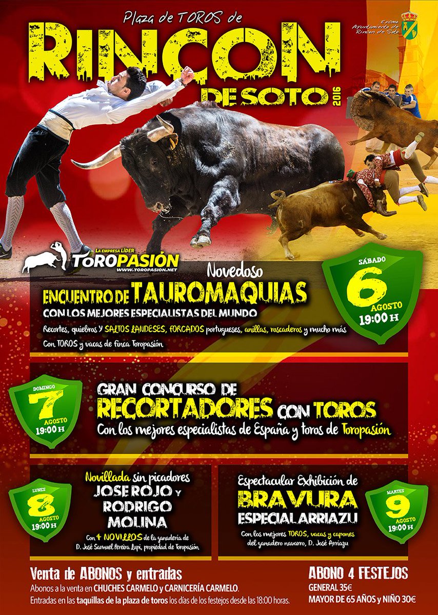 Recortadores con toros, forcados, roscaderos, anillas, novillada, especial Arriazu y mucho más en Rincón de Soto.