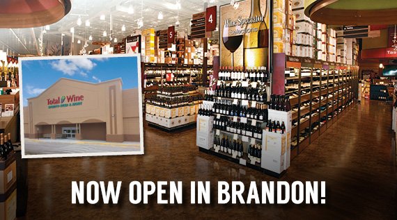 TotalWine's tweet photo. We're officially open in #Brandon! Click here to learn all about our 28th store in #FL. https://t.co/kkTcuHPLyq https://t.co/Jl2bPbm0pc