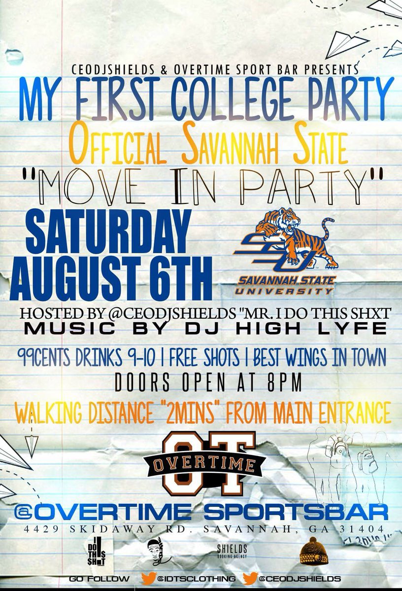 Ceodjshields's tweet photo. @alexiskiaara SATURDAY AUG.6TH🗓
#MYFIRSTCOLLEGEPARTY👯
2️⃣MINS FROM MAIN GATE 🚶🏾
#OVERTIMESPORTBAR
#LIT🔥
#SSU20 https://t.co/yxpeCT9JRy
