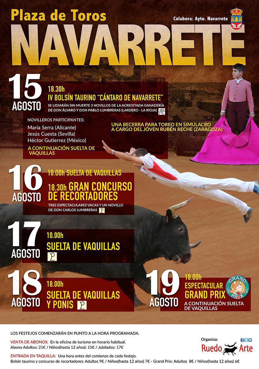 Ya tenemos aqui la feria de Navarrete, La Rioja, con grandes espectaculos. Te esperamos del 15 al 19 de agosto!