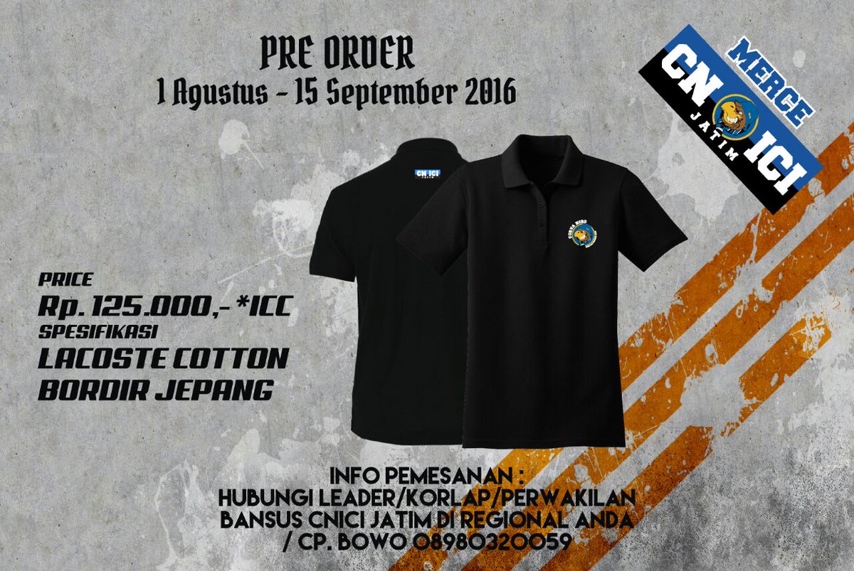 #CNJatimMerch 
cc: <a href="/SqinkKediri/">SQINK Kediri</a> @ICI_reg_Kediri

CP(wa &amp; sms): 
Bowo(08980320059)
Chenil(085649989528)

#AvantiJatim