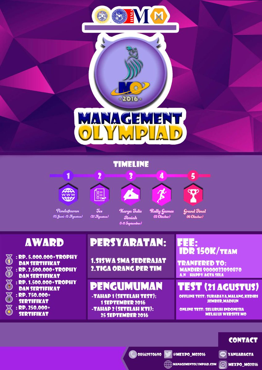 Buat kalian siswa/i SMA/sederajat buruan daftarkan tim kamu di MANAGEMENT OLYMPIAD 2016 @whatsupsmaga