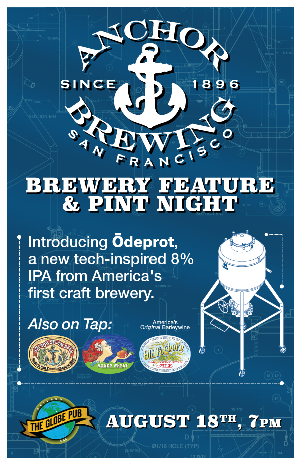 GlunzBeers's tweet photo. Raise your Anchor @theglobepub Thurs, 8/18 @AnchorBrewing classics &amp; tech-inspired Odeprot IPA. Glassware giveaway https://t.co/cTOjBZIkXe