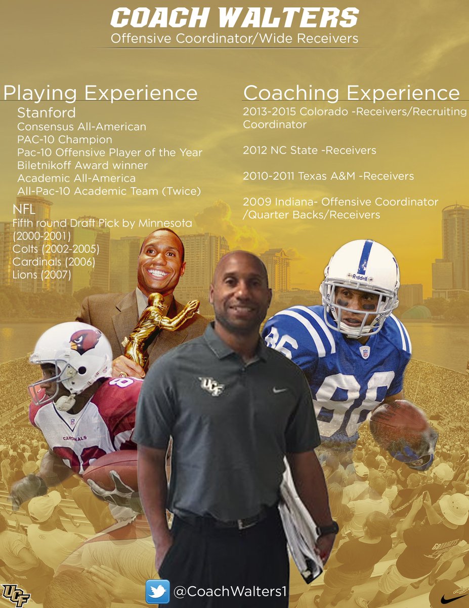 UCF_Recruiting's tweet photo. Coach Walters is a Biletnikoff Award recipient and has played 8 years in the NFL. Come play for him at #UCF. #UCFast https://t.co/Z9nkYE0ciZ