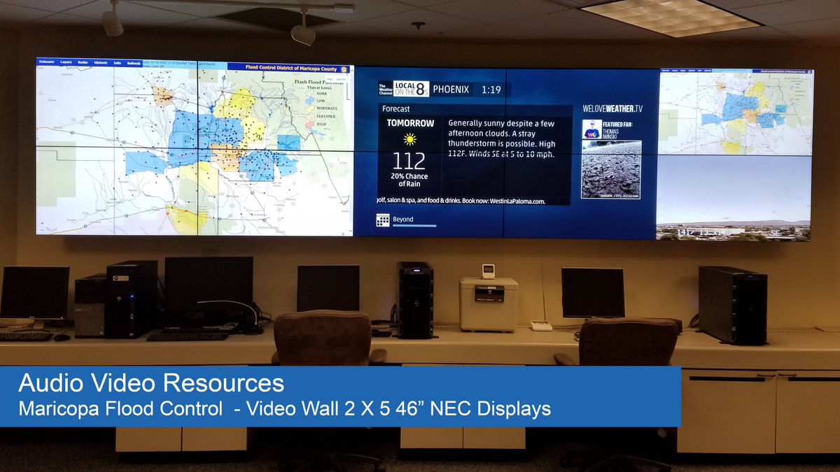 avrphoenix's tweet photo. Another great install - Maricopa Flood Control Video Wall 2 X 5 46" NEC #NEC_Display #liveinstall #avr https://t.co/wlf3tFvK9u