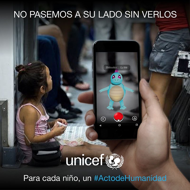 UNICEFargentina's tweet photo. Que la realidad aumentada no te tape la realidad. #ActoDeHumanidad #PokemonGoArg https://t.co/Ef77wIu6k8