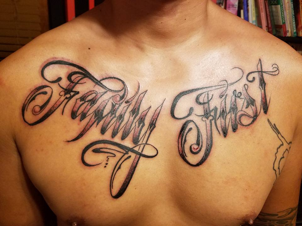 Family First Tattoo on Chest  Family tattoos for men Tattoos for guys Family  tattoo designs