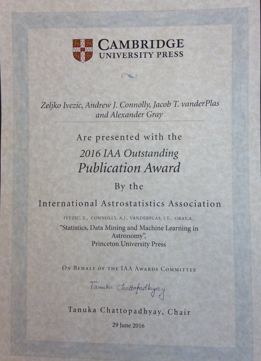 jakevdp's tweet image. Cool, our #astroML textbook won a thing! I&apos;m going to put this on my fridge.