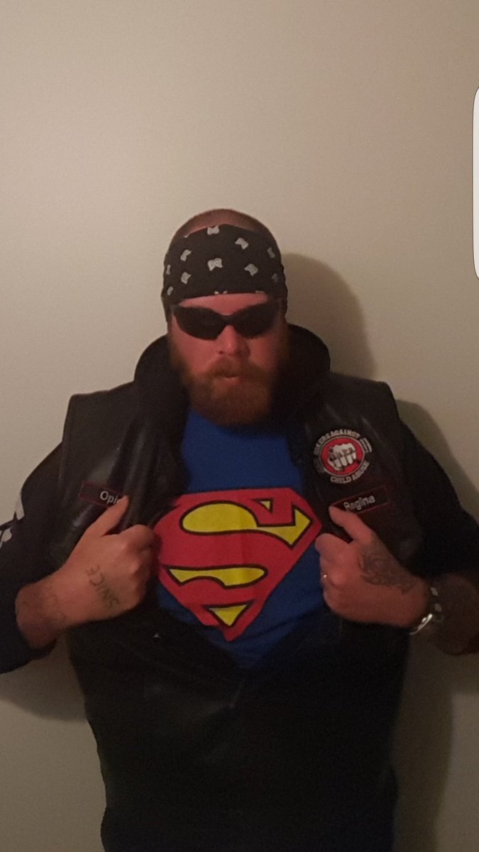 WadsworthCollin's tweet photo. #baca #superman #beard #protector #ink #justride between the patch and the shirt it seemed fitting https://t.co/vPAb4a6Dz2