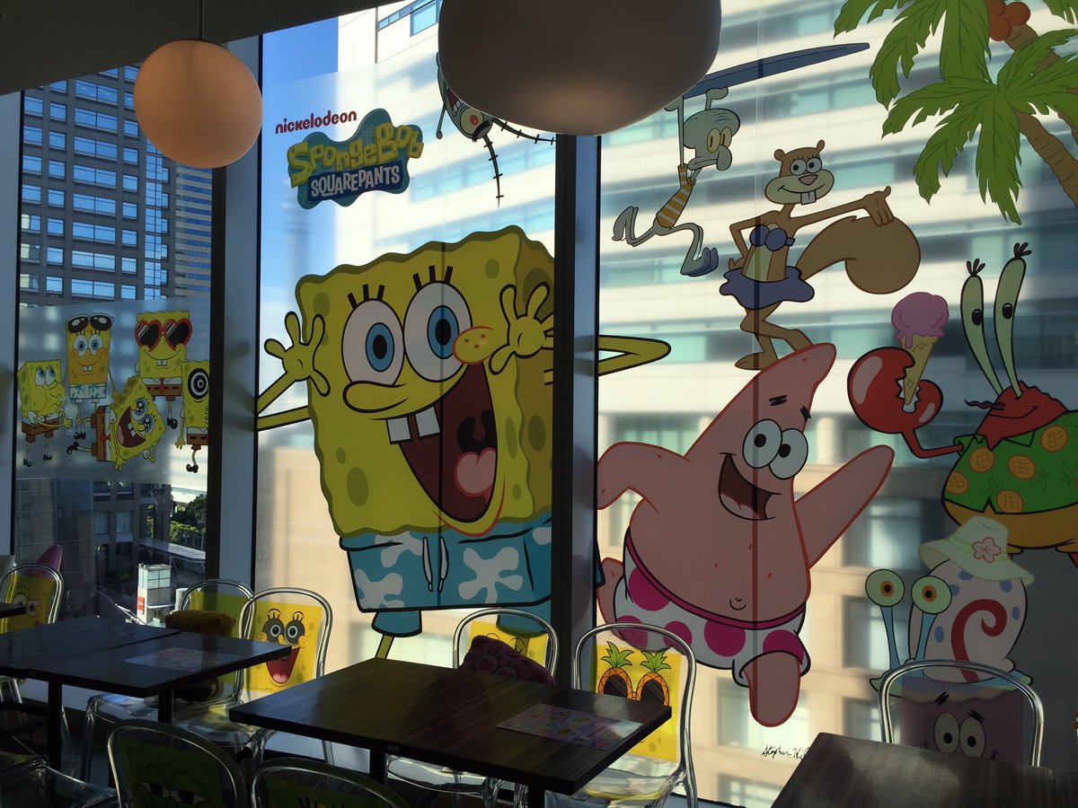 tokyoIo's tweet photo. my last day in tokyo (and in japan) was spent at the spongebob cafe hahaha no regrets https://t.co/WRSvj9mlPj