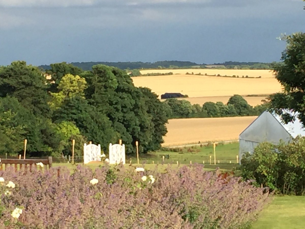 BurloesHall's tweet photo. Long reaching golden view from Burloes Hall. A perfect setting for Emma and Phil's wedding https://t.co/preA0GnC6A