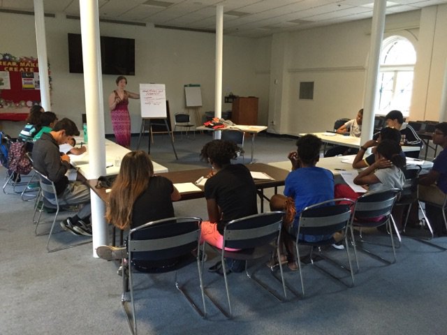 Xavier_Library's tweet photo. OUR SUMMER: ENGL Dept's Kristen Renzi teaches fiction at @Xavier_Library @cincylibrary #ReadMakeCreate Teen Camp. https://t.co/QJh3NzVfVV
