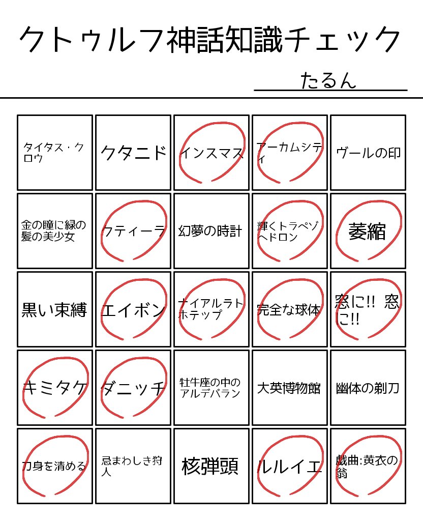 るぴす クトゥルフ神話知識チェック クトゥルフ神話はいいぞ めけぽんビンゴ T Co Mtjg0epzlb