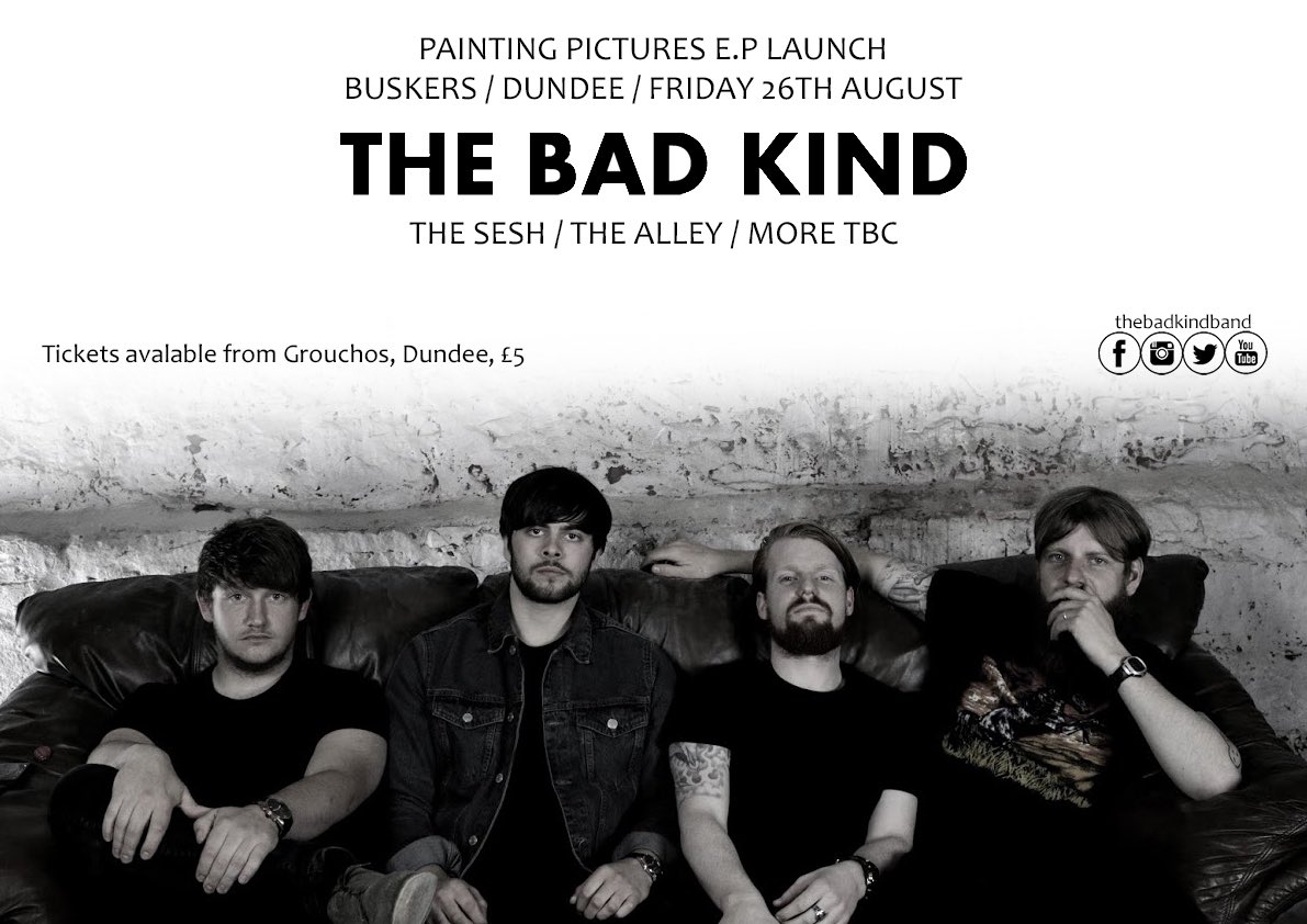 TheBadKindBand's tweet photo. Buzzing for our EP launch we have the brilliant @thealleymusic and @theseshdundee joining us at @BuskersDundee 🎸🍻 https://t.co/SzBOpVEpDr
