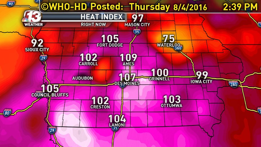 Time to be careful. Heat index temperatures are well into the 100s. Heat Advisory until 7PM.
