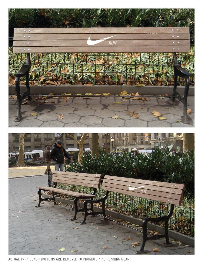 Spit Geslaagd Uitgebreid Vladimer Botsvadze 🛫🌎🎙️ on Twitter: "#Nike's #Guerrilla #Marketing -  actual park bench bottoms are removed to promote Nike running gear.  https://t.co/BdCBJa0hm0" / Twitter