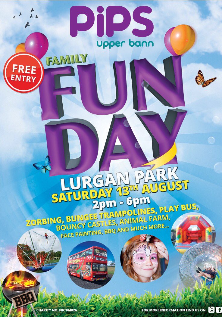 PIPS_upperbann's tweet photo. PIPS Family Fun Day - Saturday 13th August - Lurgan Park 2pm to 6pm. please retweet https://t.co/fgOkh1bHvw