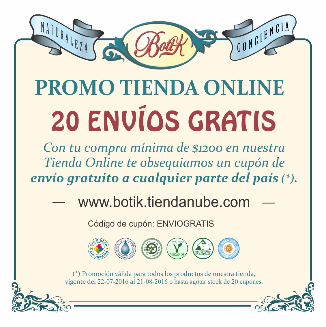 Hasta el 21/8 o hasta agotar stock de 20 cupones, ¡Aprovechá esta promo de envío gratis a todo el país!