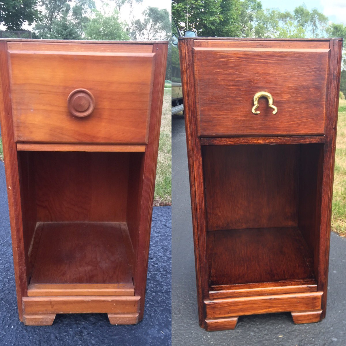 Luke_Frey's tweet photo. Third #DIYyourSummer project! Nightstands are so expensive, but a $0.60 knob and a little stain goes a long way π§ https://t.co/dKbF46TrUV