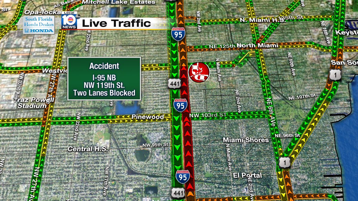 CRASH: I-95 NB & NW 119th St. Two lanes are blocked. #TRAFFIC #MIAMI https://t.co/2CTrI1jtiu