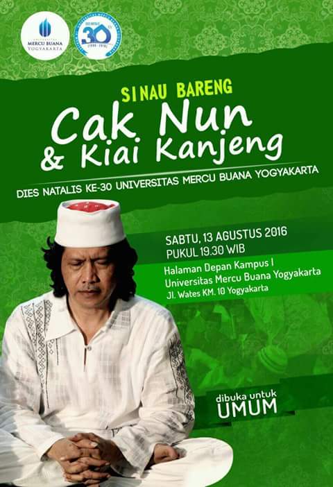 #jogja <a href="/sofinilon/">🍯</a>: 13/08/16 19.30 Sinau Bareng Cak Nun | Dies Natalis UMBY di UMBY | Free Umum