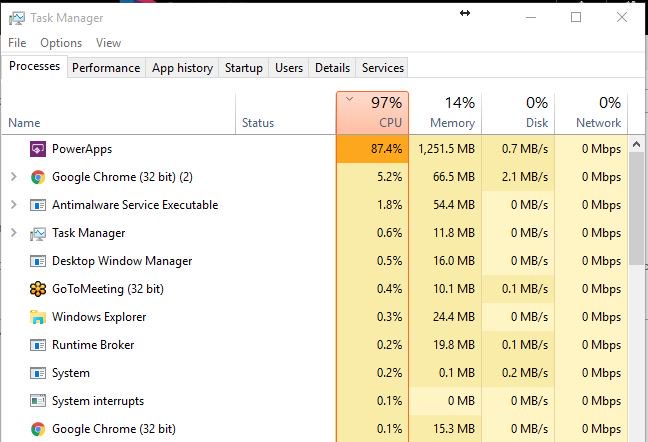 HCroitoru's tweet photo. Time to buy a new computer for #PowerApps #CpuHog #MemoryHog https://t.co/rcDLIE2LBu
