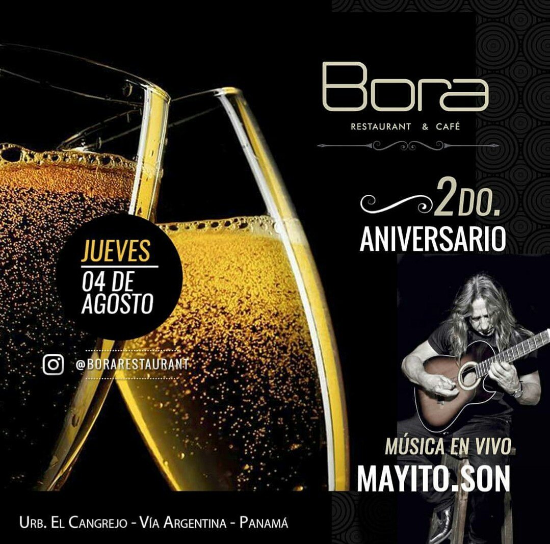BoraRestaurant's tweet photo. Hoy jueves celebramos nuestro 2do #Aniversario ven a compartir con nosotros, brindis, música en vivo #Panama #Pty https://t.co/wlmy5eMEsJ