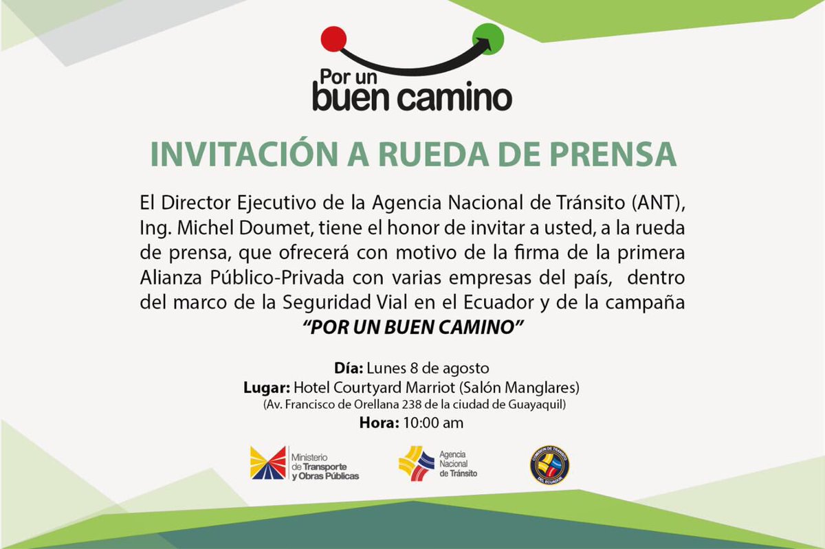 ANT_ECUADOR's tweet photo. [Rueda de Prensa] Director Ejecutivo @MichelDoumet firma alianza Público-Privada #PorUnBuenCamino. Lunes 8 - 10h00 https://t.co/UZJNyWQf2M