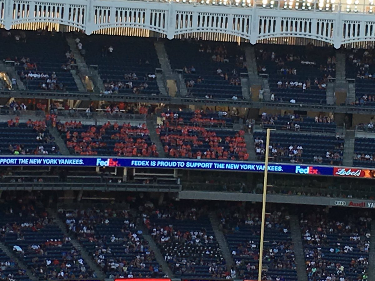 josebautistaBF's tweet photo. Always great to see the @The7Line take #BronxInvasion by taking over the better part of 5 sections at @Yankees #YOLO https://t.co/0ayO2nB8Gc