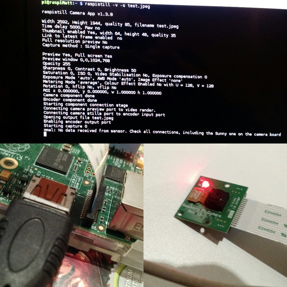 umtaldeMatt's tweet image. I tested #PiCamera #RaspberryPi and got this error. Someone had this problem fixed without replacing #cameraboard ?