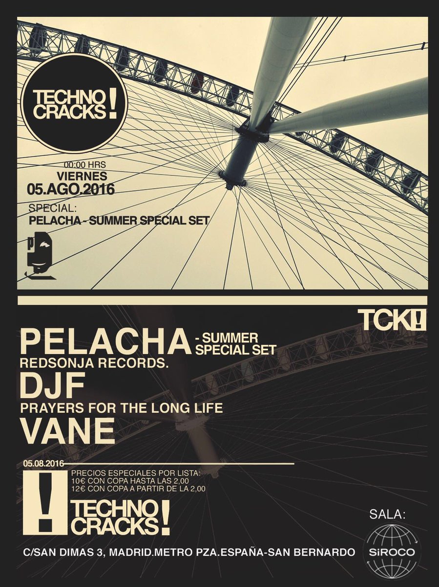 PelachaRedsonja's tweet photo. Hoy viernes 05 Agosto #technoCracks! @SirocoSala #DjF #Vanedj https://t.co/mhs7PlEJQq
