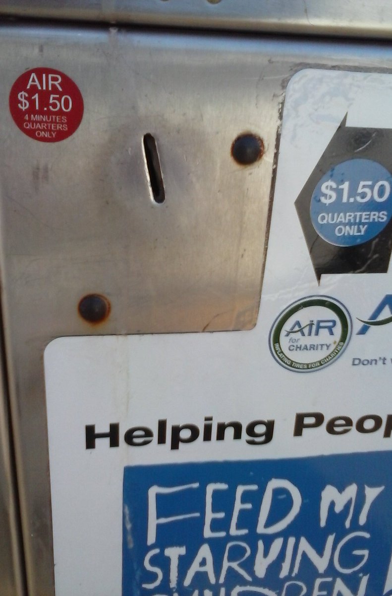 leannelovesadam's tweet image. $1.50 to air a low tire, and the sign says help feed starving children #ifeelrobbed #someonesgettingrich