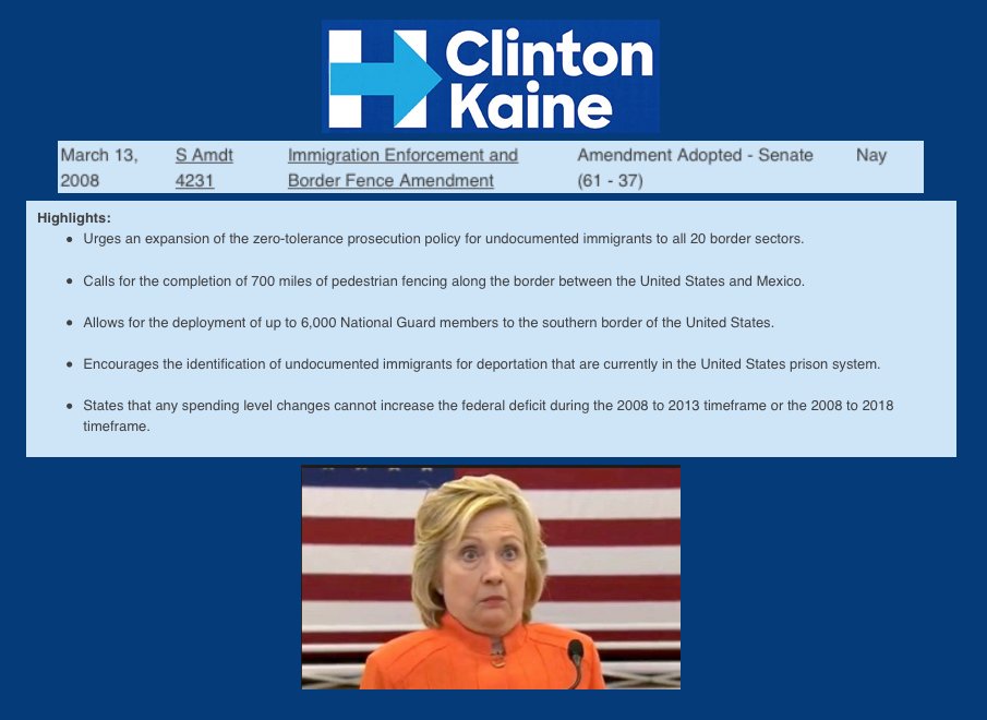 AmericanMex067's tweet photo. Voted AGAINST border security. #HillaryAccomplishments https://t.co/cBaRmFFXqr