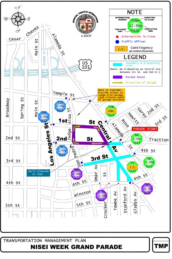 LADOTofficial's tweet image. 76th Annual Nisei Week Grand Parade, Sun, Aug.14, 2016. Street closures begin 12 PM. Expect congestion around area.