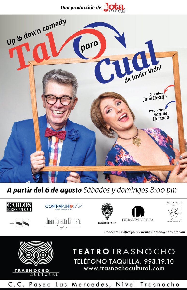 trasnochocult's tweet photo. @julierestifo y @javiervidalp narrarán de manera desenfadada su relación de casi 30 años d vida en pareja. 06 agosto https://t.co/L67a5m5CZd