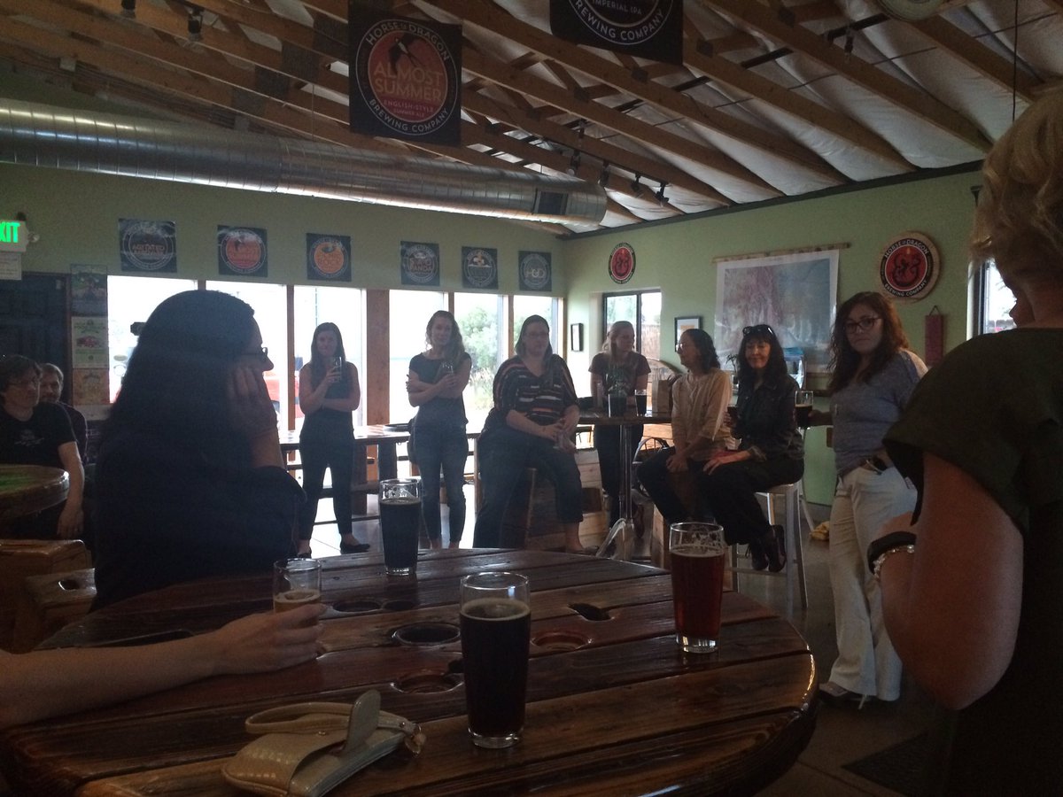 rebeccafae's tweet image. Packed house at Horse and Dragon brewery for @WWCodeFtCollins