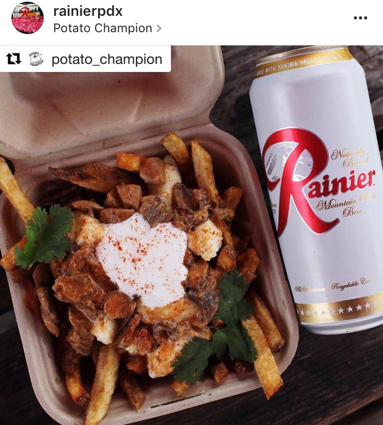 RainierPDX's tweet image. HUNGARIAN MUSHROOM POUTINE! Combine it with a cold brew from @rainier_beer and you can&apos;t go wrong! @potato_champion