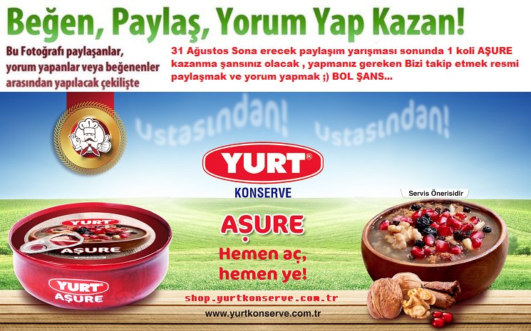 1 koli AŞURE kazanma için yapılacaklar, Bizi takip etmek resmi paylaşmak ve yorum yapmak ;) BOL ŞANS...