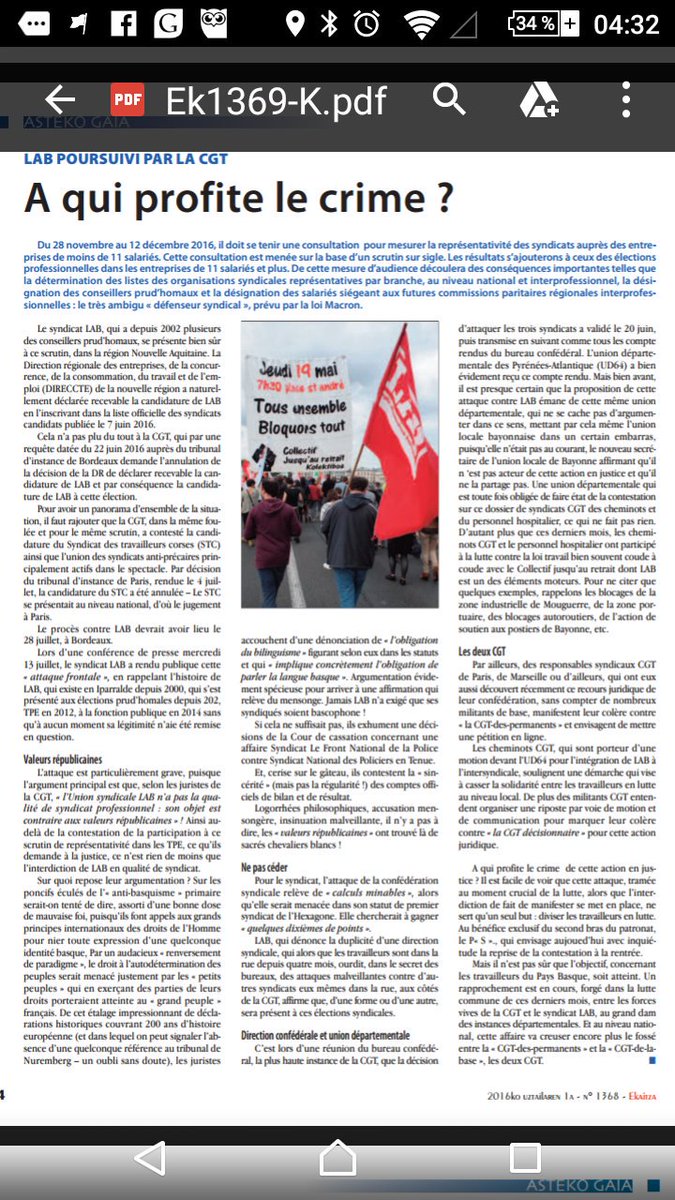 PAROLE_auPeuple's tweet image. Dans tte la France la #cgt en procès contre les "petits" #syndicats
En #paysbasque contre #lab 
Analyse d'Ekaitza