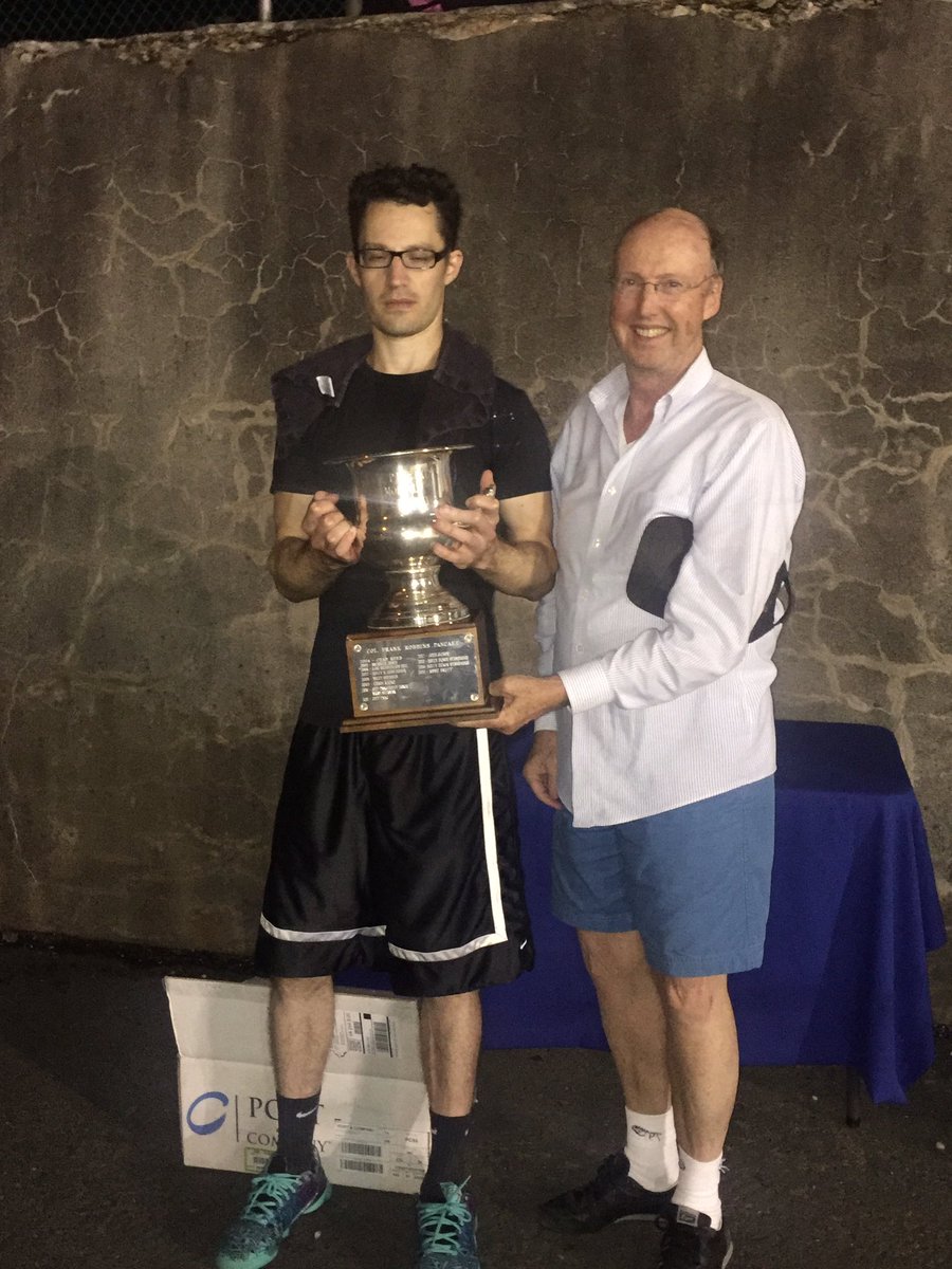 swattennis's tweet image. John Egnor receives the Frank Pancake Trophy from Robbins Pancake! #serioushardware
