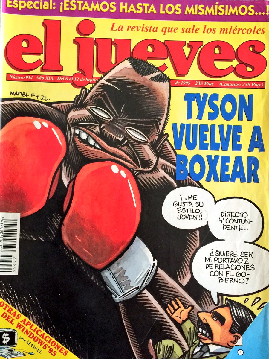 vizcarradas's tweet image. .@eljueves, 954 (6/9/95). "#Tyson Vuelve a #Boxear", #revistas #humor #periodismo #caricatura #miketyson #boxeo