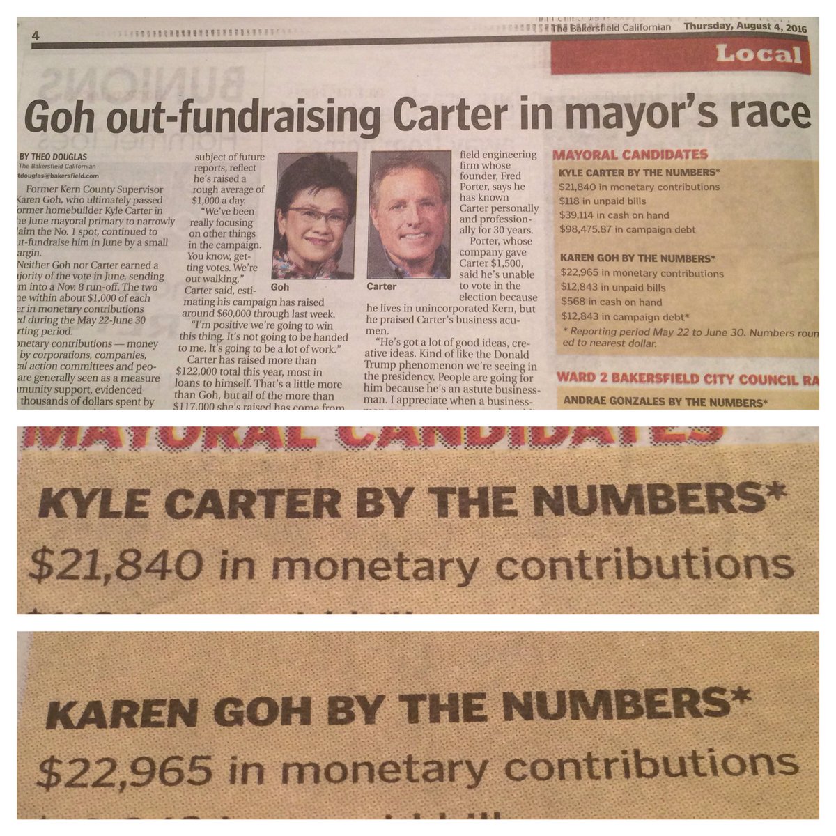 bakopaper's tweet photo. Not sure why Carter hasn't dropped out already. #headline #politics #mayoralrace #bakersfield #kylecarter #karengoh https://t.co/1h4Cc7W1Dd