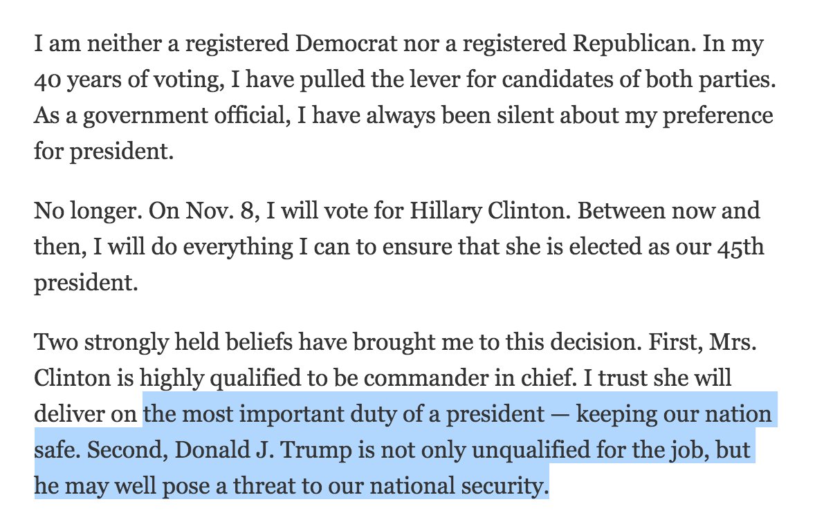 BraddJaffy's tweet photo. "I Ran the C.I.A. Now I’m Endorsing Hillary Clinton." Stunning NYT op-ed from Michael Morell https://t.co/tWUHd9X2uJ https://t.co/fNfip4ufMN