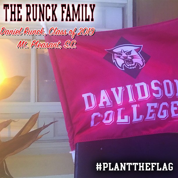 DavidsonFB's tweet photo. Anne Runck has planted the flag for Daniel Runck - Class of 2019 - #PlantTheFlag #OneMission16 https://t.co/Orm4oCepod