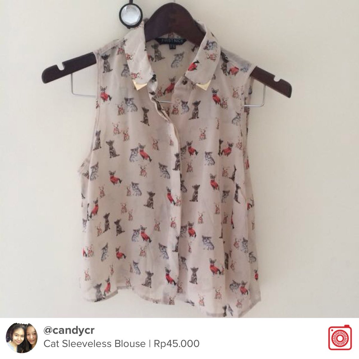 candychull's tweet photo. Selling Cat Sleeveless Blouse Rp45.000 https://t.co/lTfbaS7qL1 #carousell @carousell_id https://t.co/ONlO6k75fu