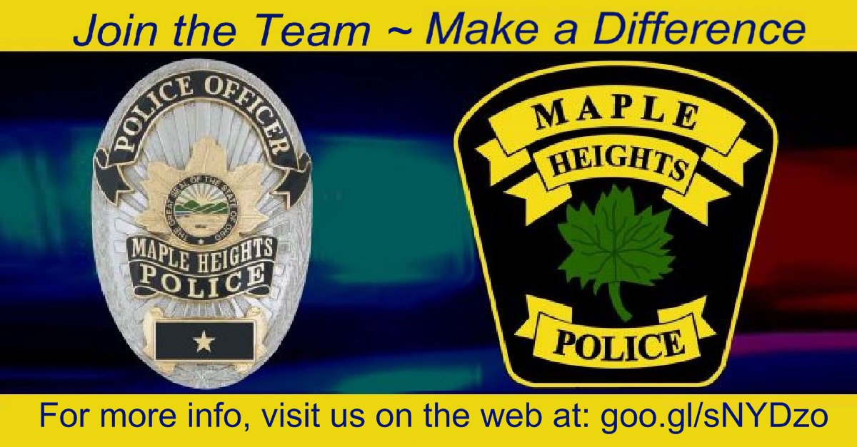 The Maple Heights Police Department is giving an exam for full-time police cadet. Visit: goo.gl/sNYDzo