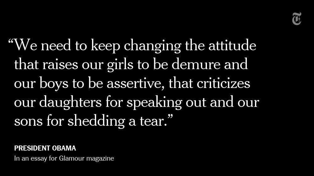 nytimes's tweet photo. President Obama writes essay on feminism and calls on men to fight sexism https://t.co/YwrHtiiC0y https://t.co/SZZY9JPVpk