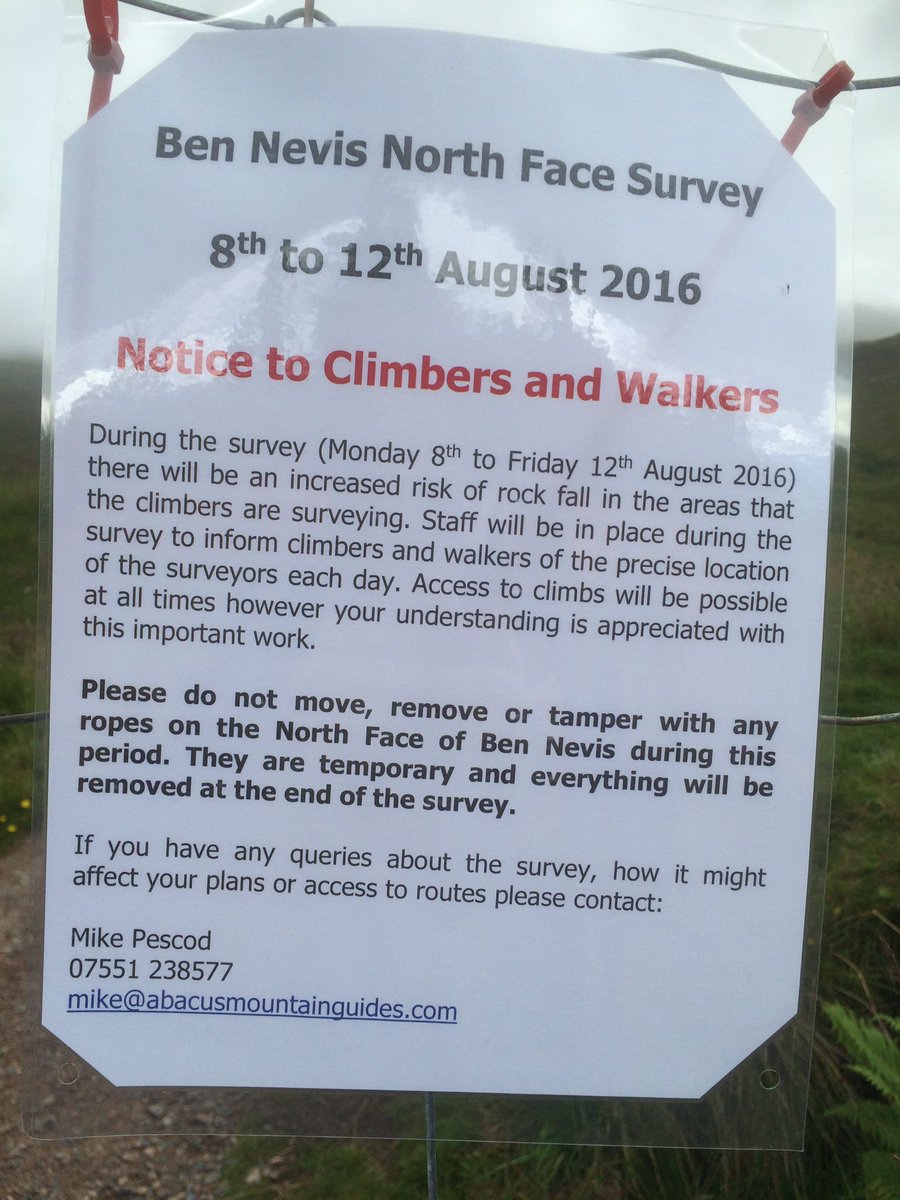 NOTICE: please be aware of environmental survey work if visiting north face of #bennevis next week