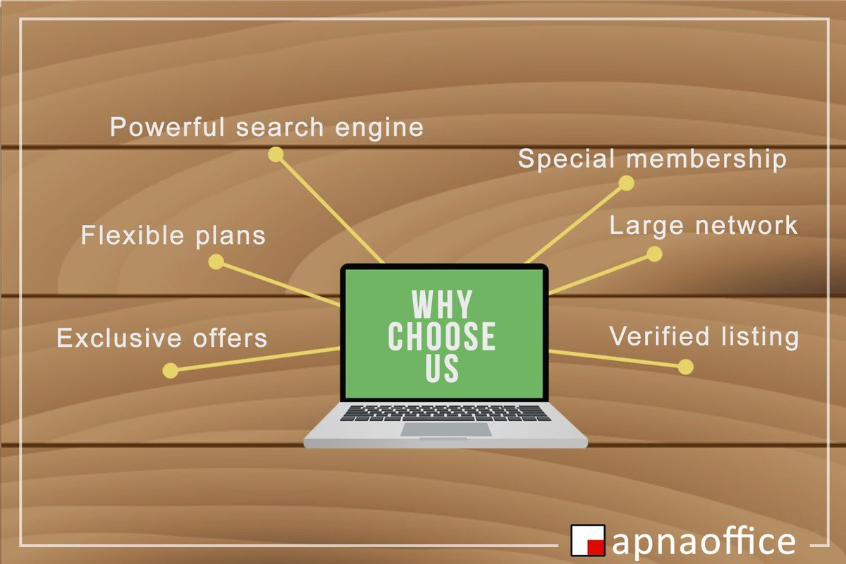 ApnaOffice's tweet photo. Here are some of the several reasons to choose Apna Office!!

#WhyChooseUs #ApnaOffice https://t.co/OJy9w88oWv