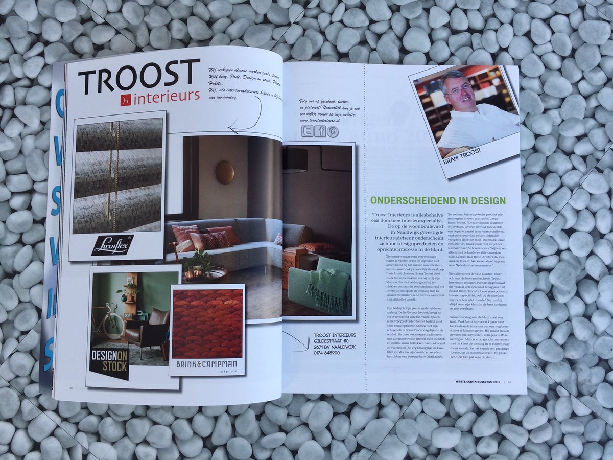 Een mooi artikel in 'Westland in business' #westland #troostinterieurs #naaldwijk #magazine